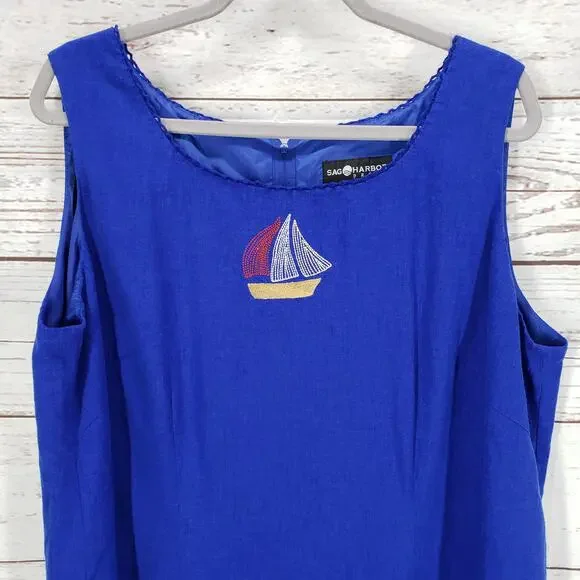Sag Harbor Women's Blue Linen Blend Embroidered Maxi Dress Size 18W - Picture 2 of 14